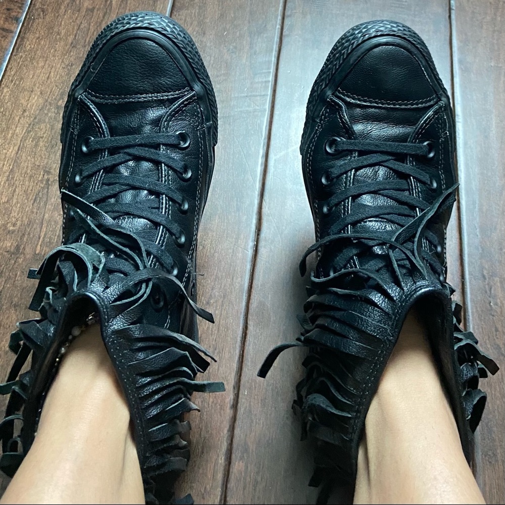 Leather converse with fringe detail- like new